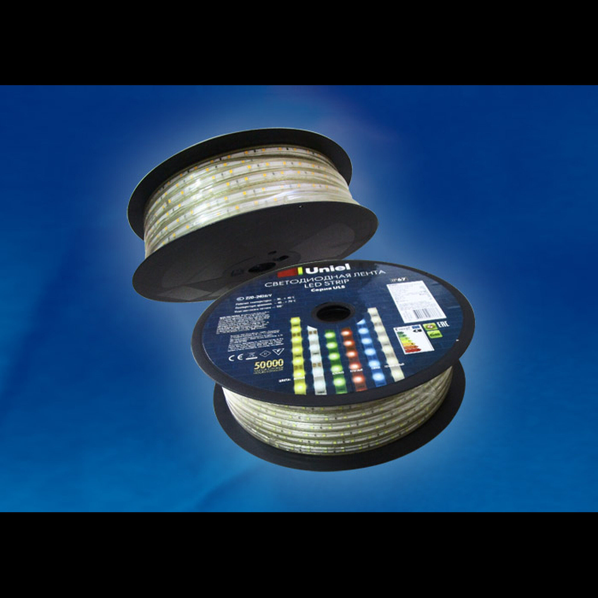 Лента светодиодная ULS-2835-60LED/m-10mm-IP67-220V-8W/m-50M-GREEN бобина Uniel (распродажа)