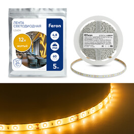 Светодиодная LED лентаLS604, 60SMD(2835)/m 4.8W/m 12V IP65 5m желтый Feron 